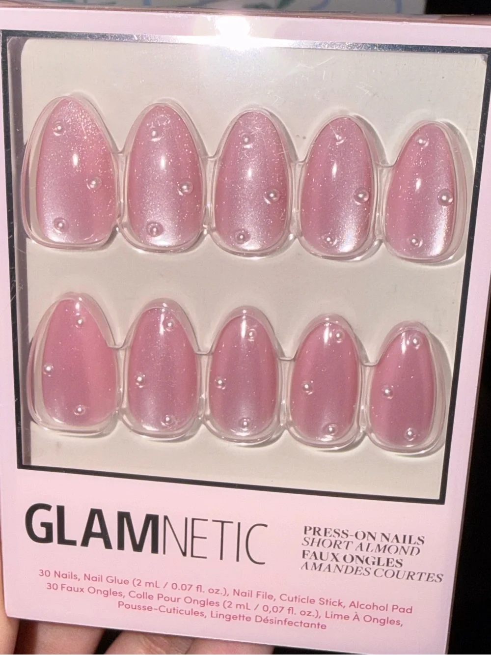 GLAMNETIC “Pearl Me Softly” Pink Pearl Press-On Nails - Short Almond